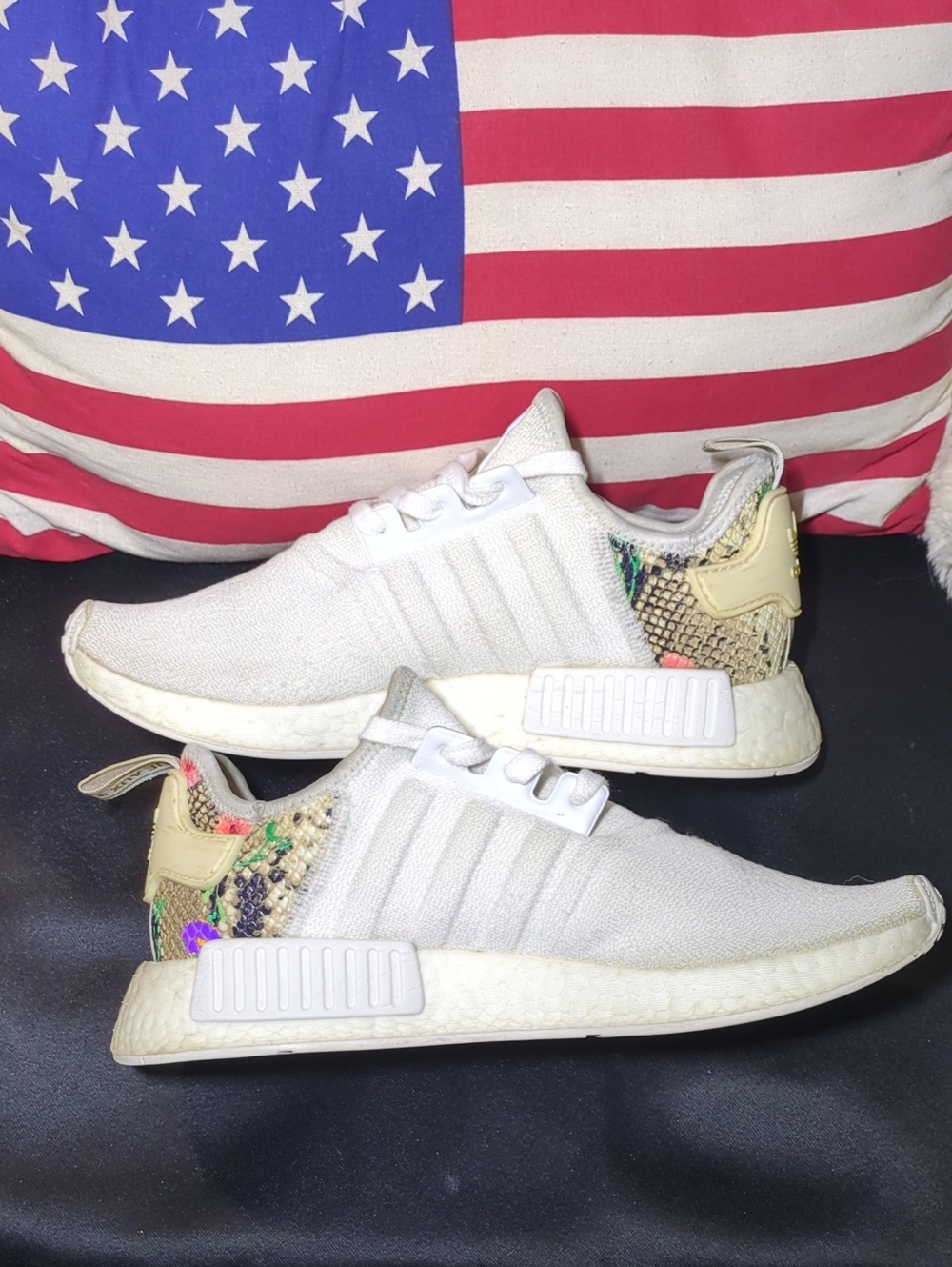Adidas  NMD R1 Athletic Sneakers Floral Snakeskin Gold Multicolor Heel $70